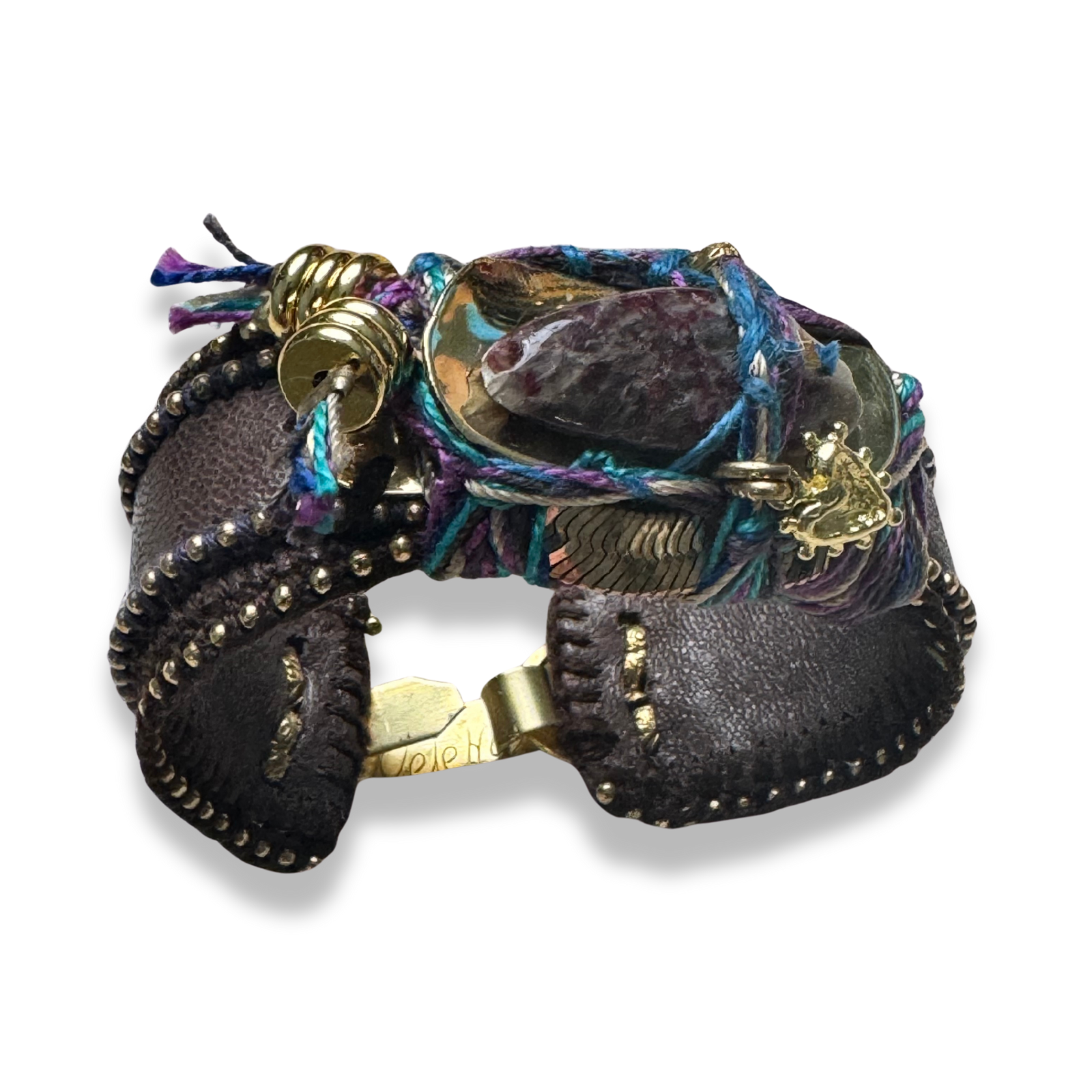 Artéfact Band – Dark Chocolate Italian Leather with Elbaite Gemstone