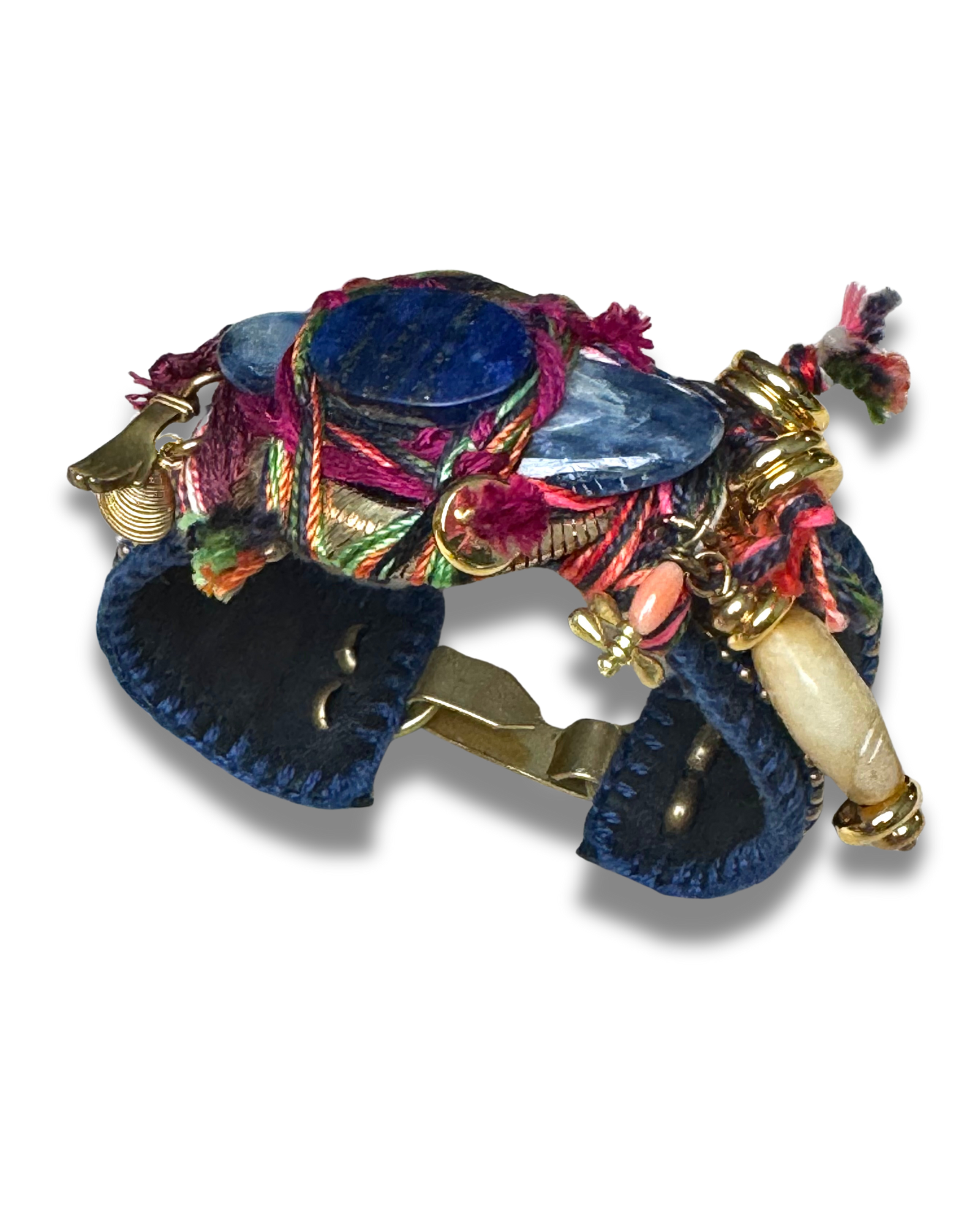 rtéfact Band – Dark Blue & Black Italian Leather with Lapis Lazuli and Fluorite