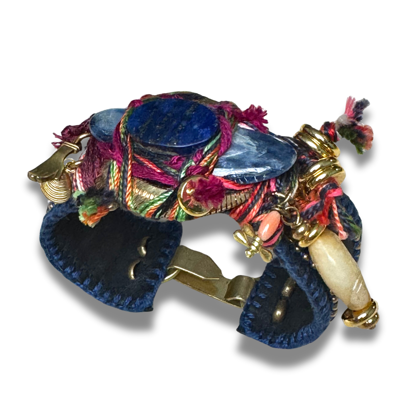 Artéfact Band – Dark Blue & Black Italian Leather with Lapis Lazuli and Fluorite