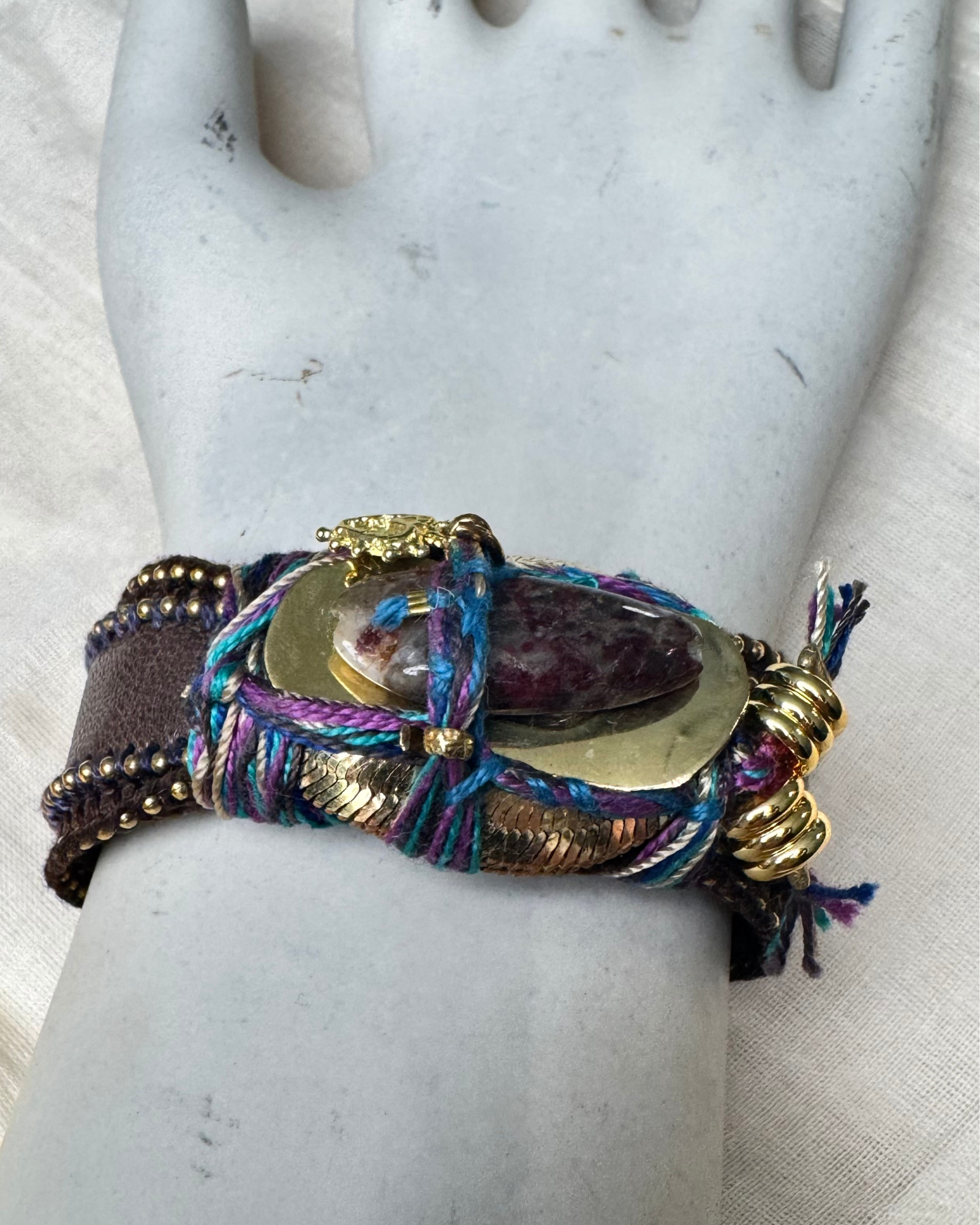 Artéfact Band – Dark Chocolate Italian Leather with Elbaite Gemstone