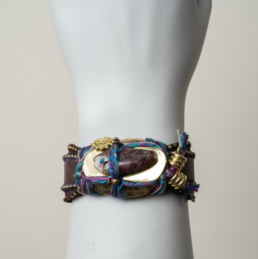 Artéfact Band – Dark Chocolate Italian Leather with Elbaite Gemstone