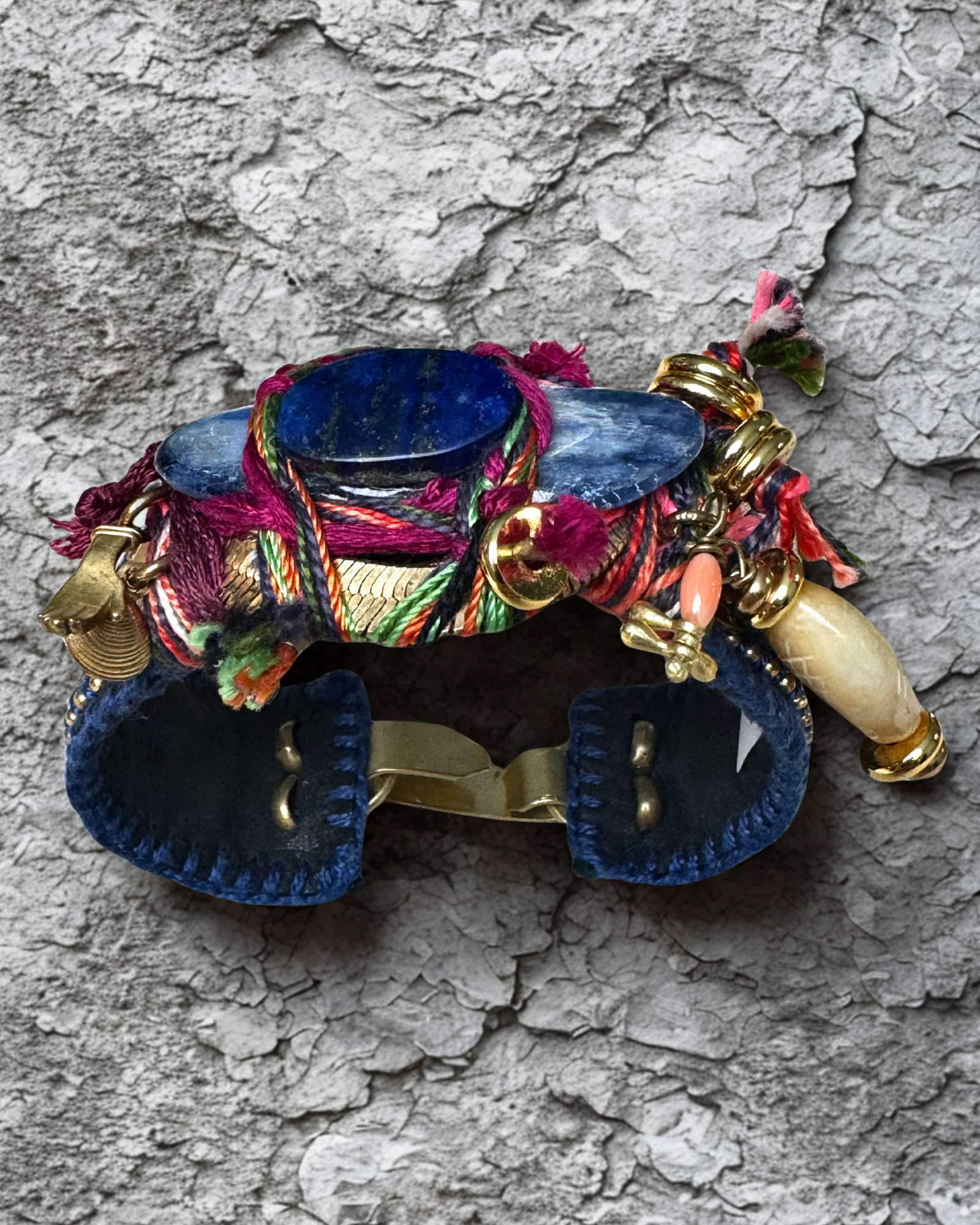 rtéfact Band – Dark Blue & Black Italian Leather with Lapis Lazuli and Fluorite