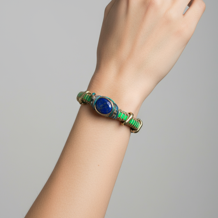 Sushi Bracelet- Neon Green with Lapis