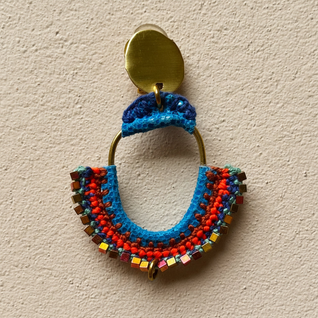The Garden Heart Earrings — Crochet Arch, Sacred Heart & Brass Rose Drop