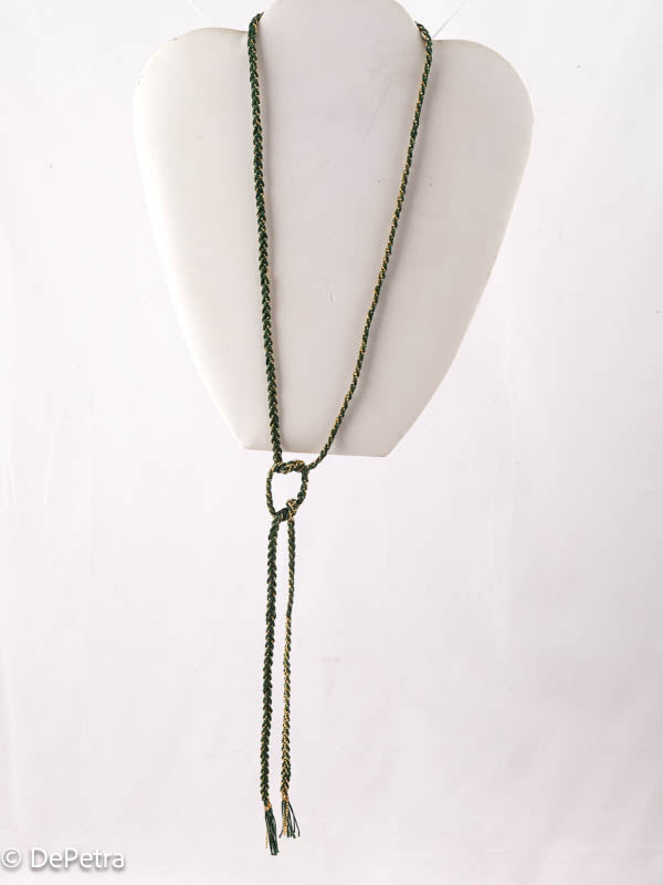 Handcrafted DE PETRA Cotton Thread & Brass Chain Lariat | Customizable with Pendants