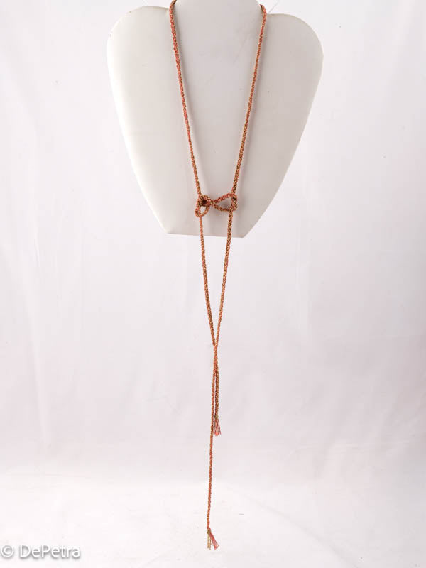 Handcrafted DE PETRA Cotton Thread & Brass Chain Lariat | Customizable with Pendants