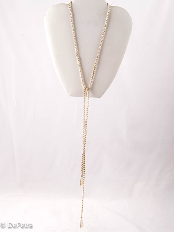 Handcrafted DE PETRA Cotton Thread & Brass Chain Lariat | Customizable with Pendants