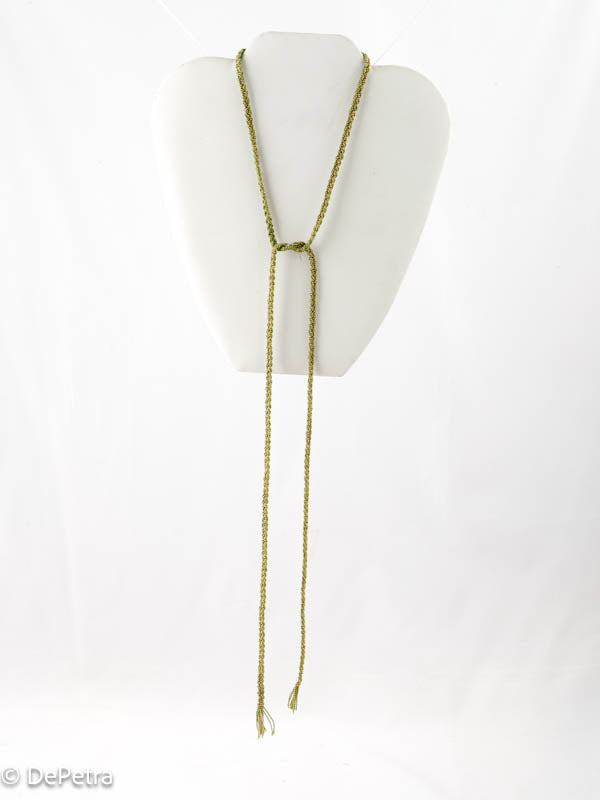 Handcrafted DE PETRA Cotton Thread & Brass Chain Lariat | Customizable with Pendants