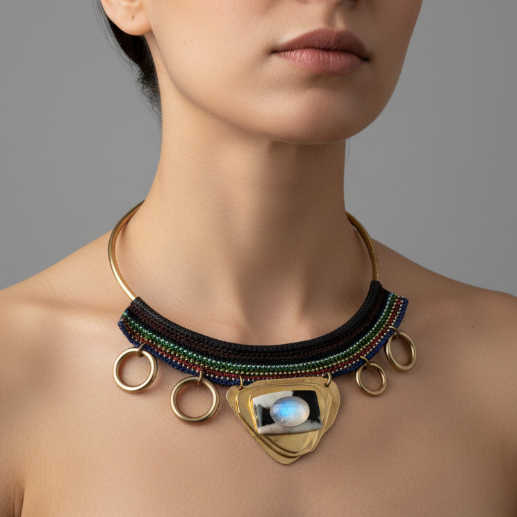 A Lunar Vision in Brass & Crochet Necklace