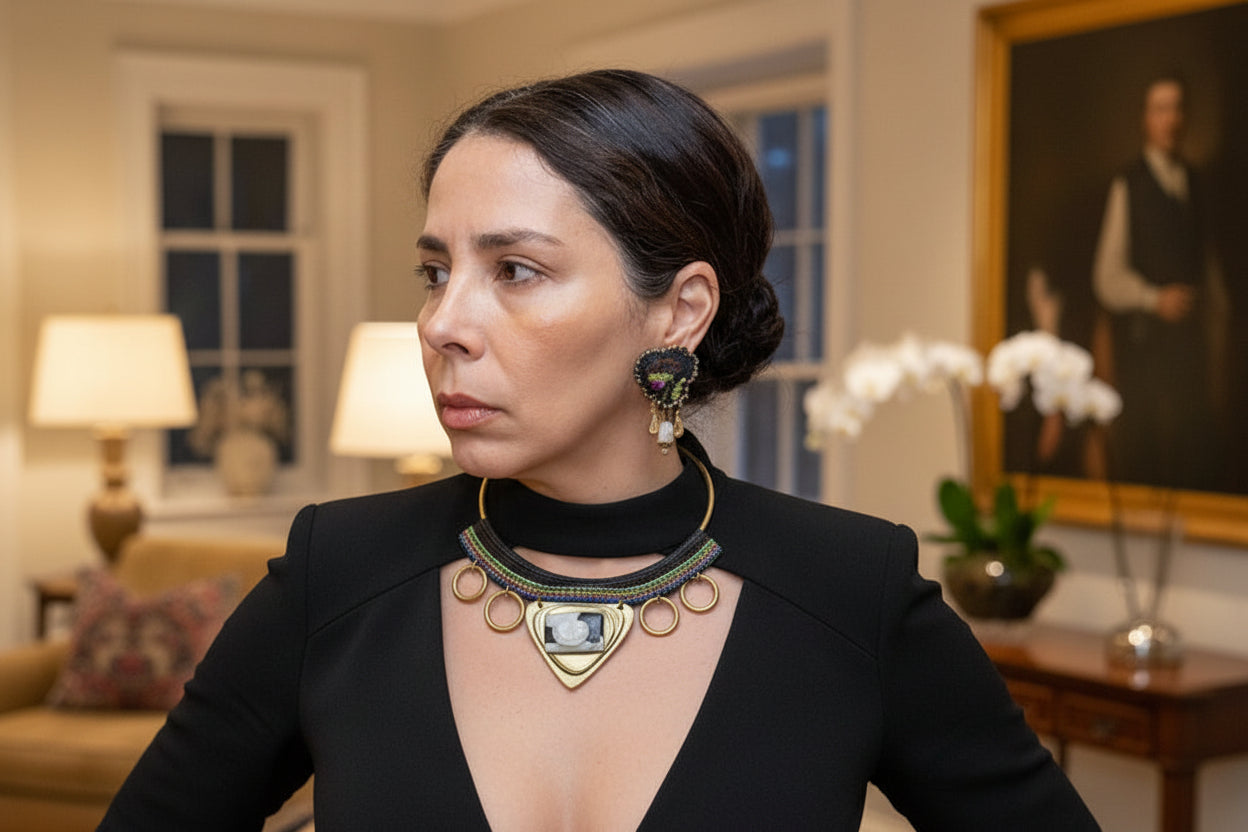 A Lunar Vision in Brass & Crochet Necklace