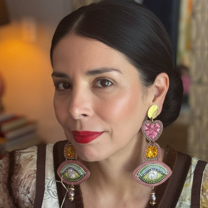 The Sovereign Oracle Earrings — Heart, Eye & Pearl Drop