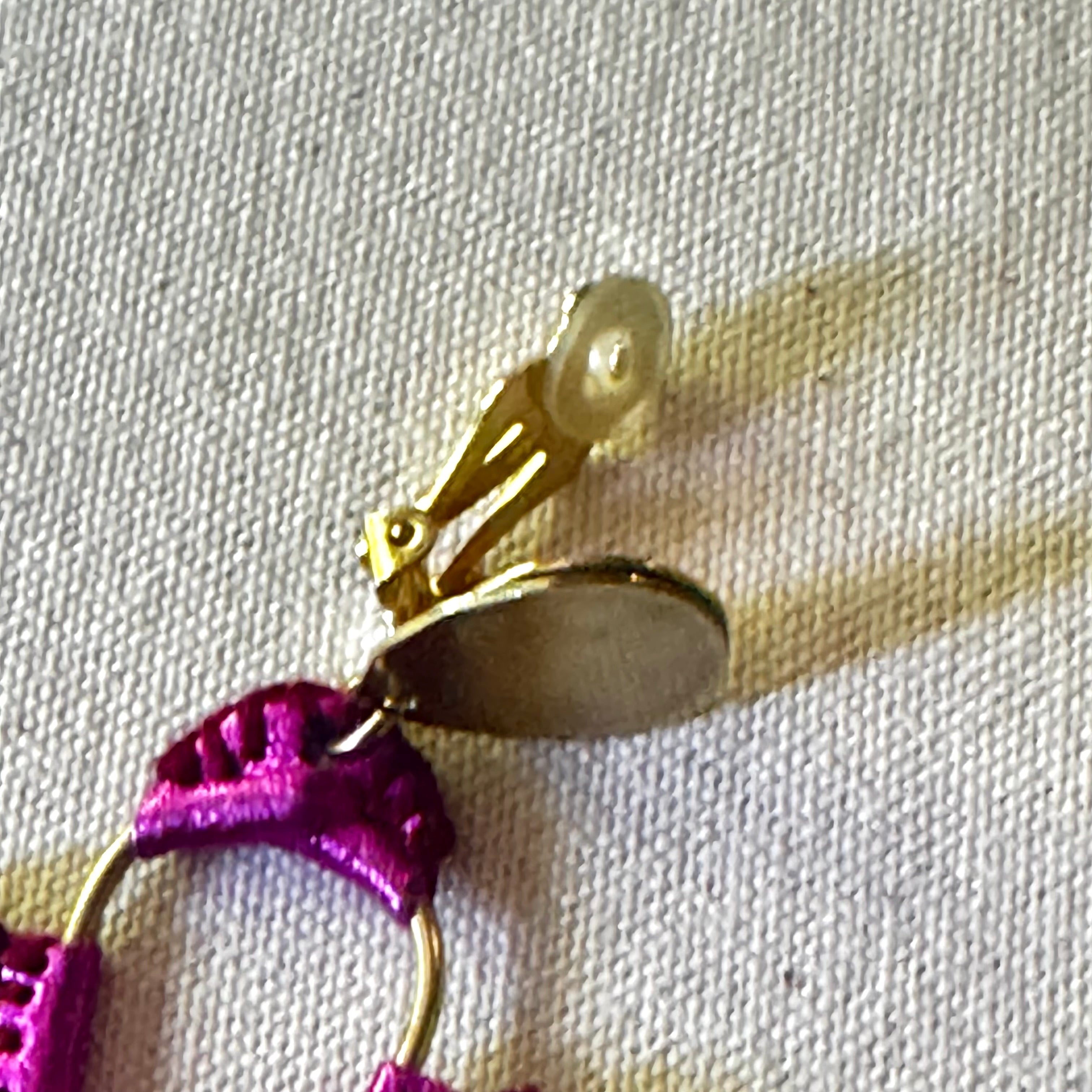 The Magenta Arch Earrings — Leather, Crochet & Baroque Pearl