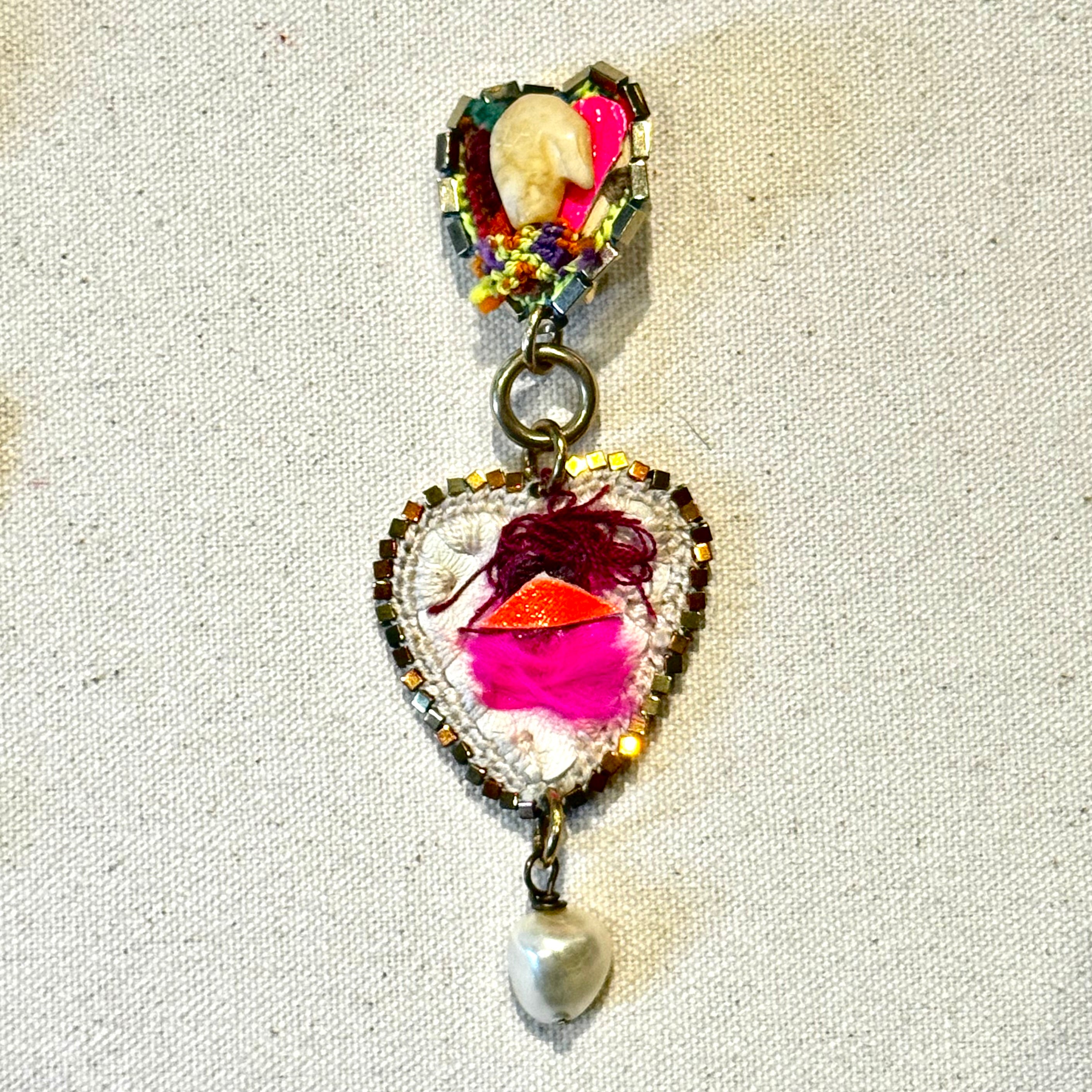 The Wild Heart Earrings — Shell, Neon Leather, Feather & Pearl Drop