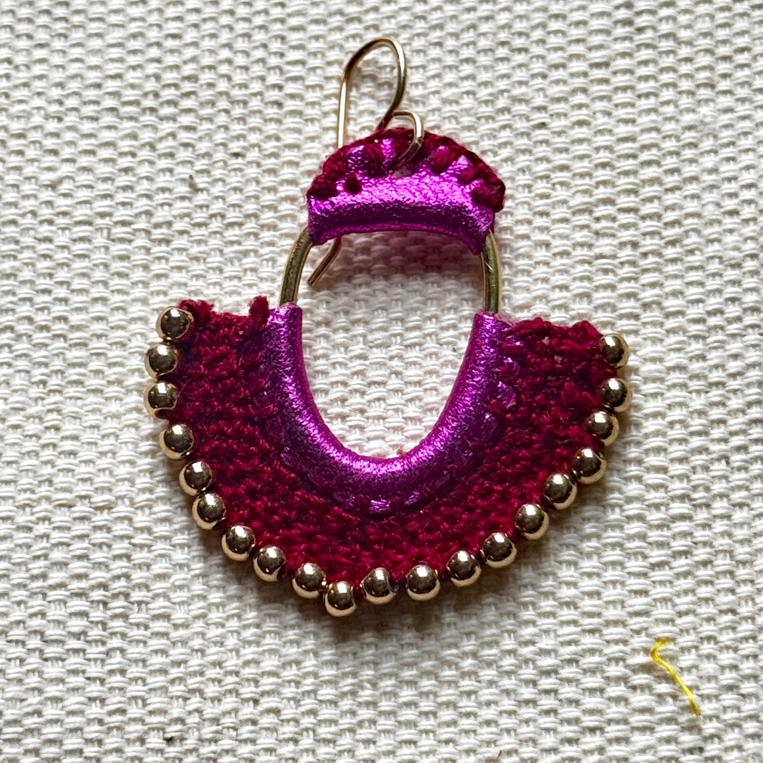 The Fuchsia Crown Earrings — Italian Leather, Crochet & Gold Beads