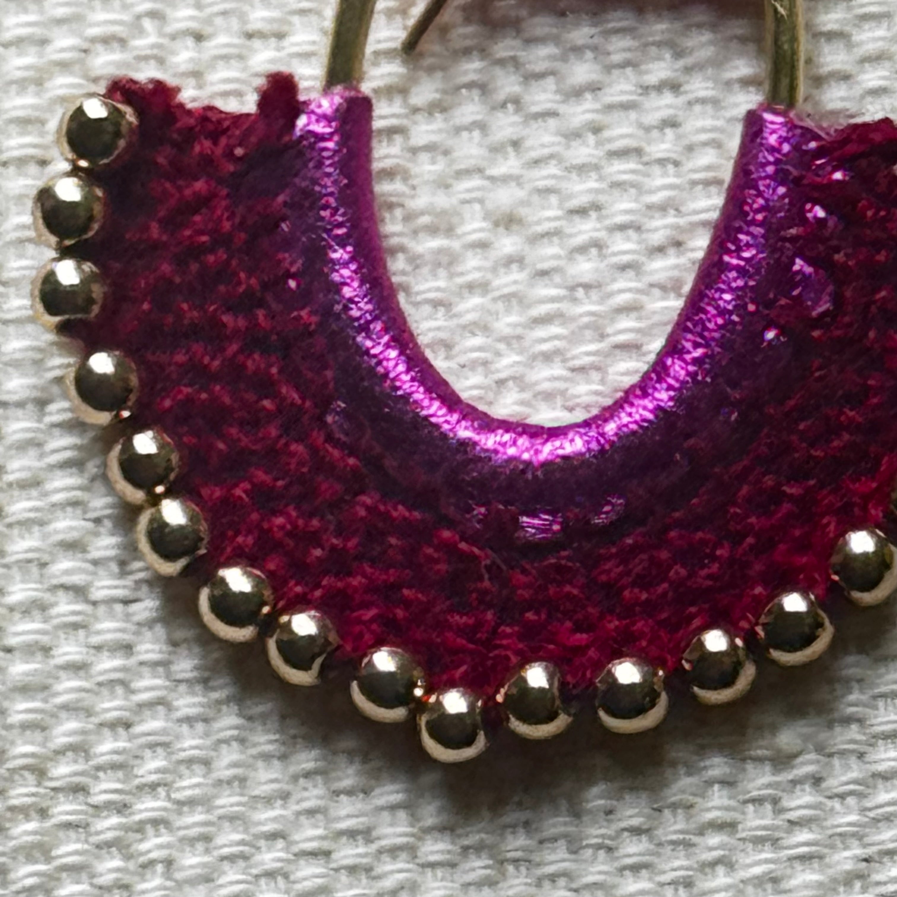 The Fuchsia Crown Earrings — Italian Leather, Crochet & Gold Beads
