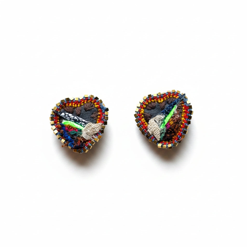 The Midnight Heart Earrings — Stud, Mixed Fiber & Neon Accent