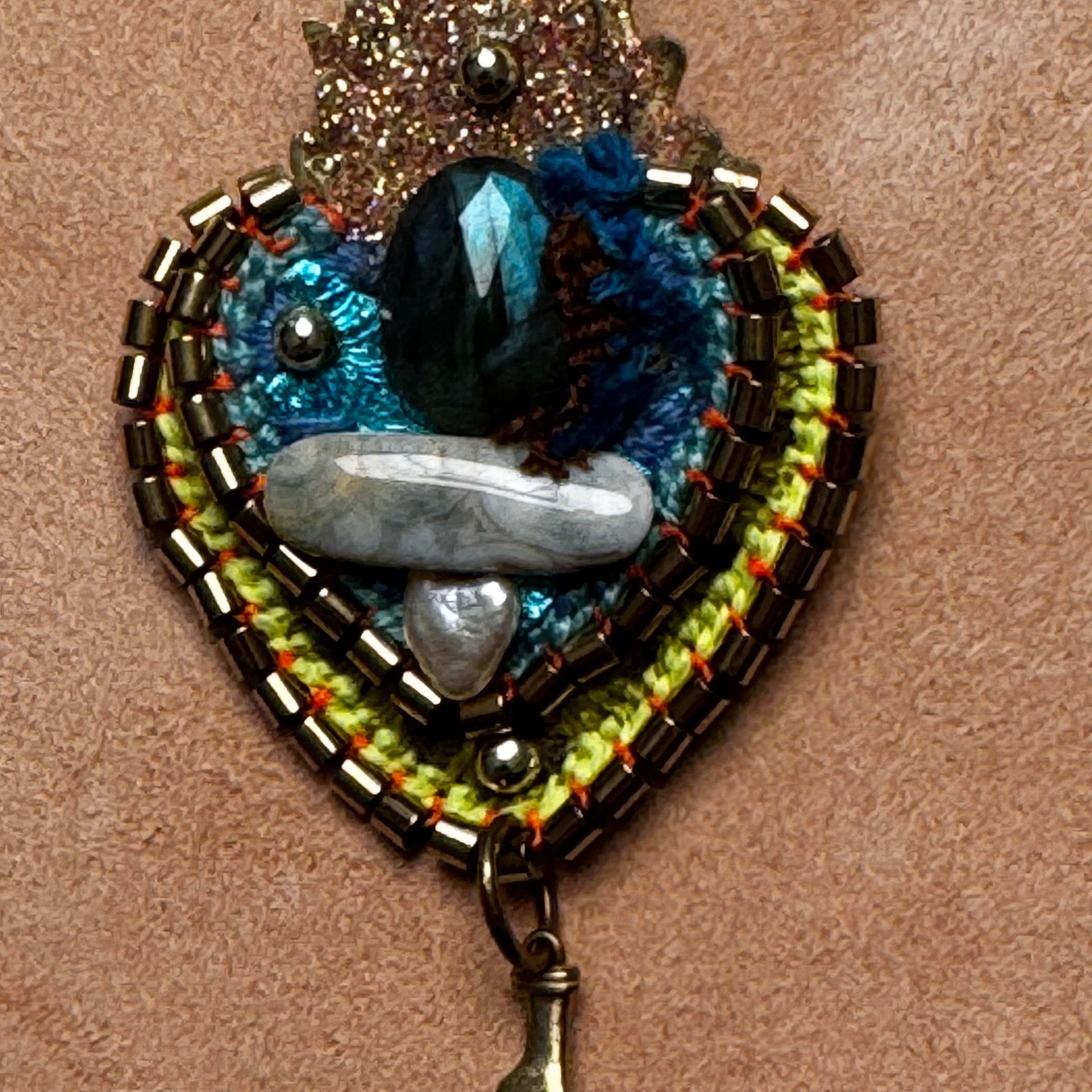 The Sacred Flame Earrings — Labradorite, Ocean Jasper, Pearl & Neon Leather