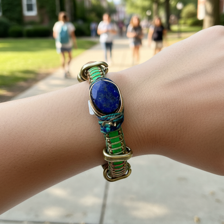 Sushi Bracelet- Neon Green with Lapis