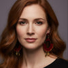 The Crimson Arch Earrings — Tourmaline, Hematite & Brass Hand