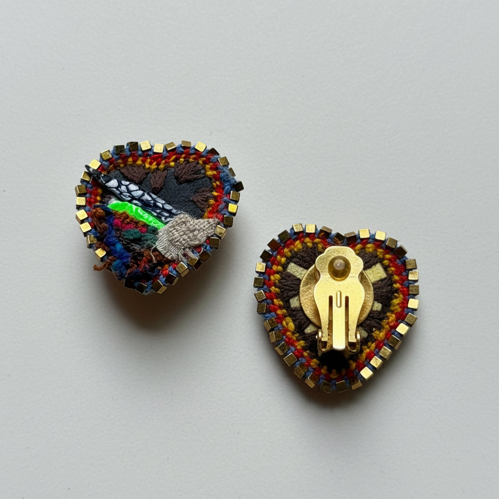 The Midnight Heart Earrings — Stud, Mixed Fiber & Neon Accent