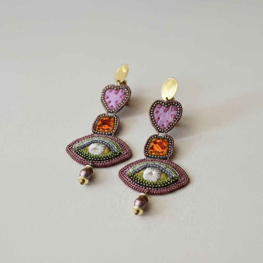 The Sovereign Oracle Earrings — Heart, Eye & Pearl Drop