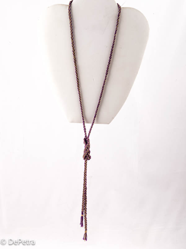 Handcrafted DE PETRA Cotton Thread & Brass Chain Lariat | Customizable with Pendants