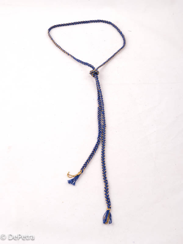 Handcrafted DE PETRA Cotton Thread & Brass Chain Lariat | Customizable with Pendants