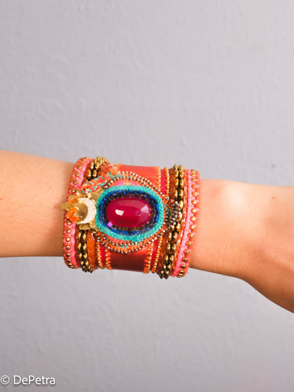 A symbol of love and passion, one of a kind Ruby love leather bracelet a powerful and feminine trend.