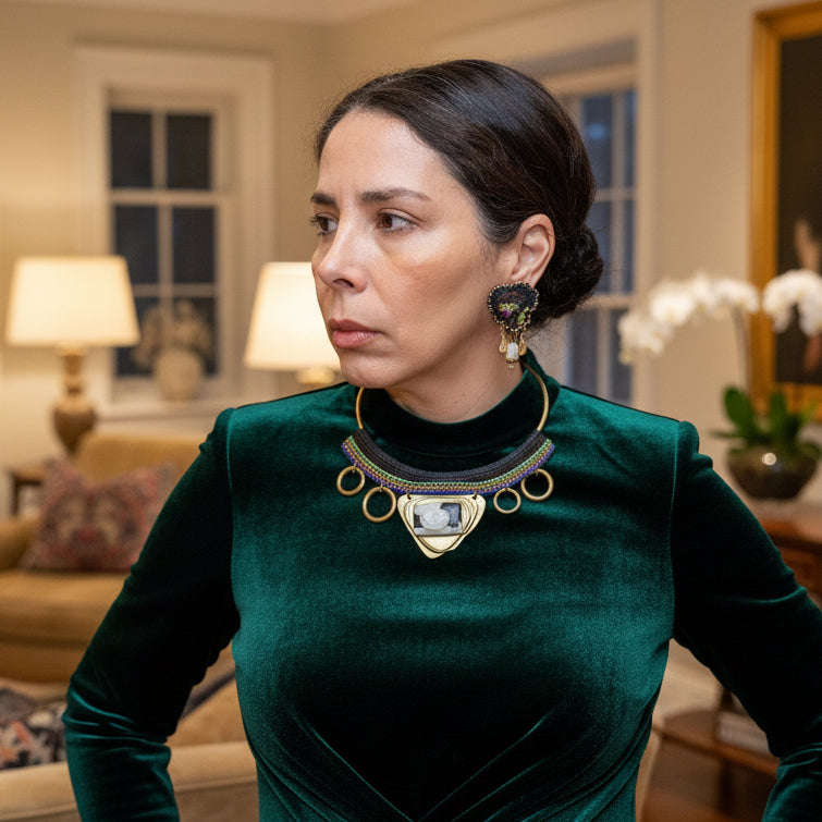 A Lunar Vision in Brass & Crochet Necklace