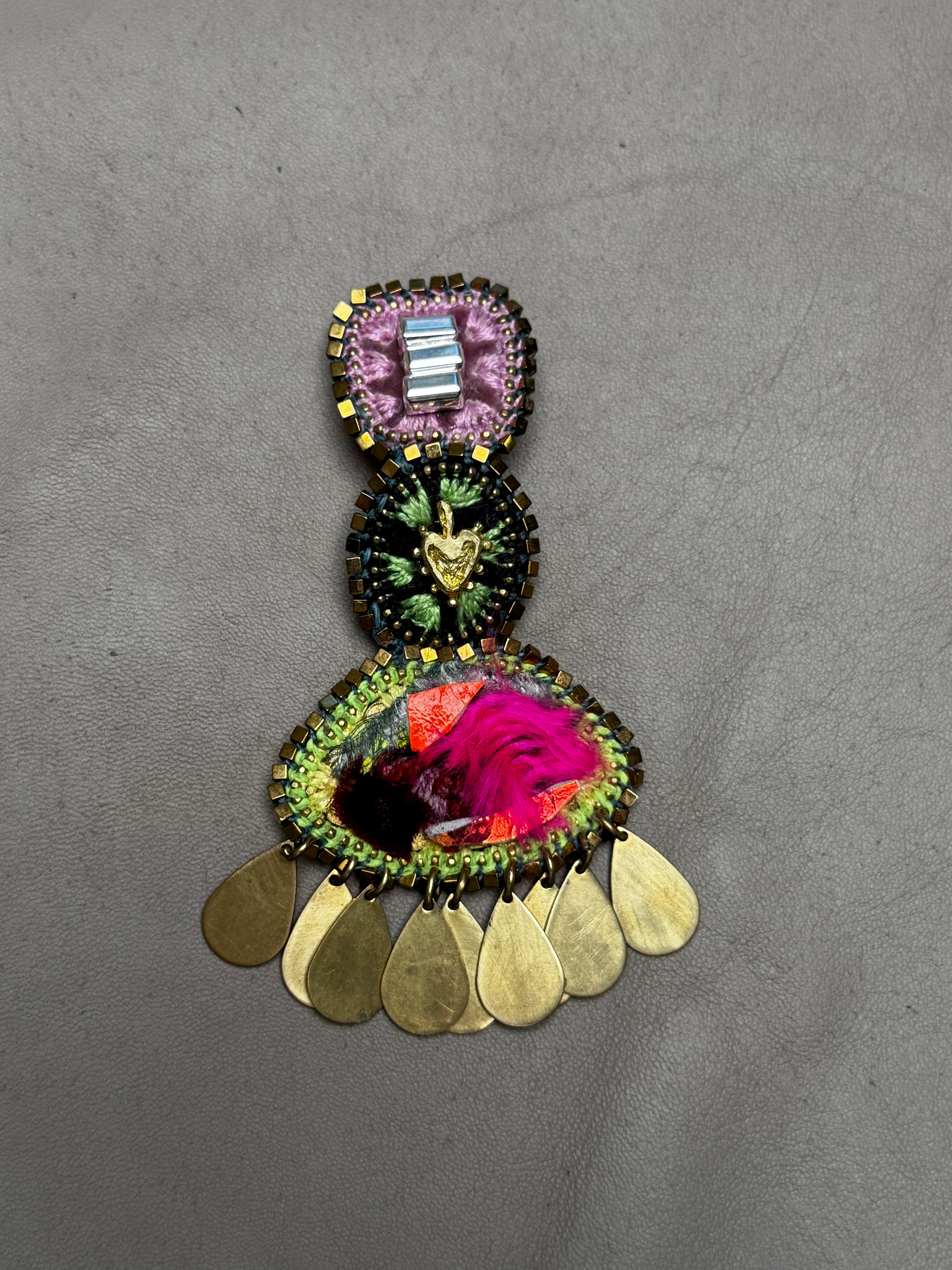 The Garden Reverie Earrings — Crystal, Feather & Brass Teardrops