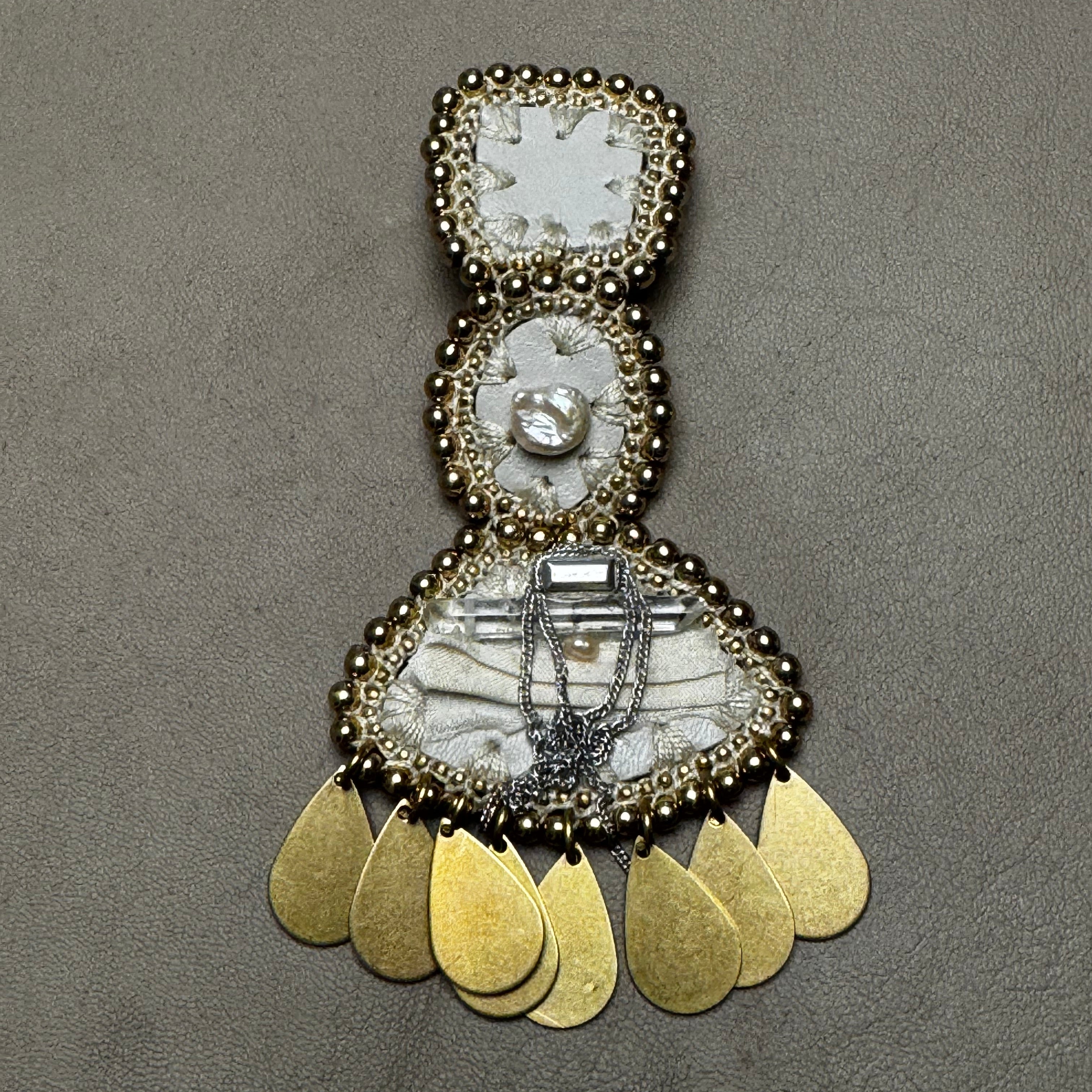 The White Sovereign Earrings — Pearl, Crystal & Brass Teardrops