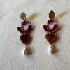 The Magenta Arch Earrings — Leather, Crochet & Baroque Pearl