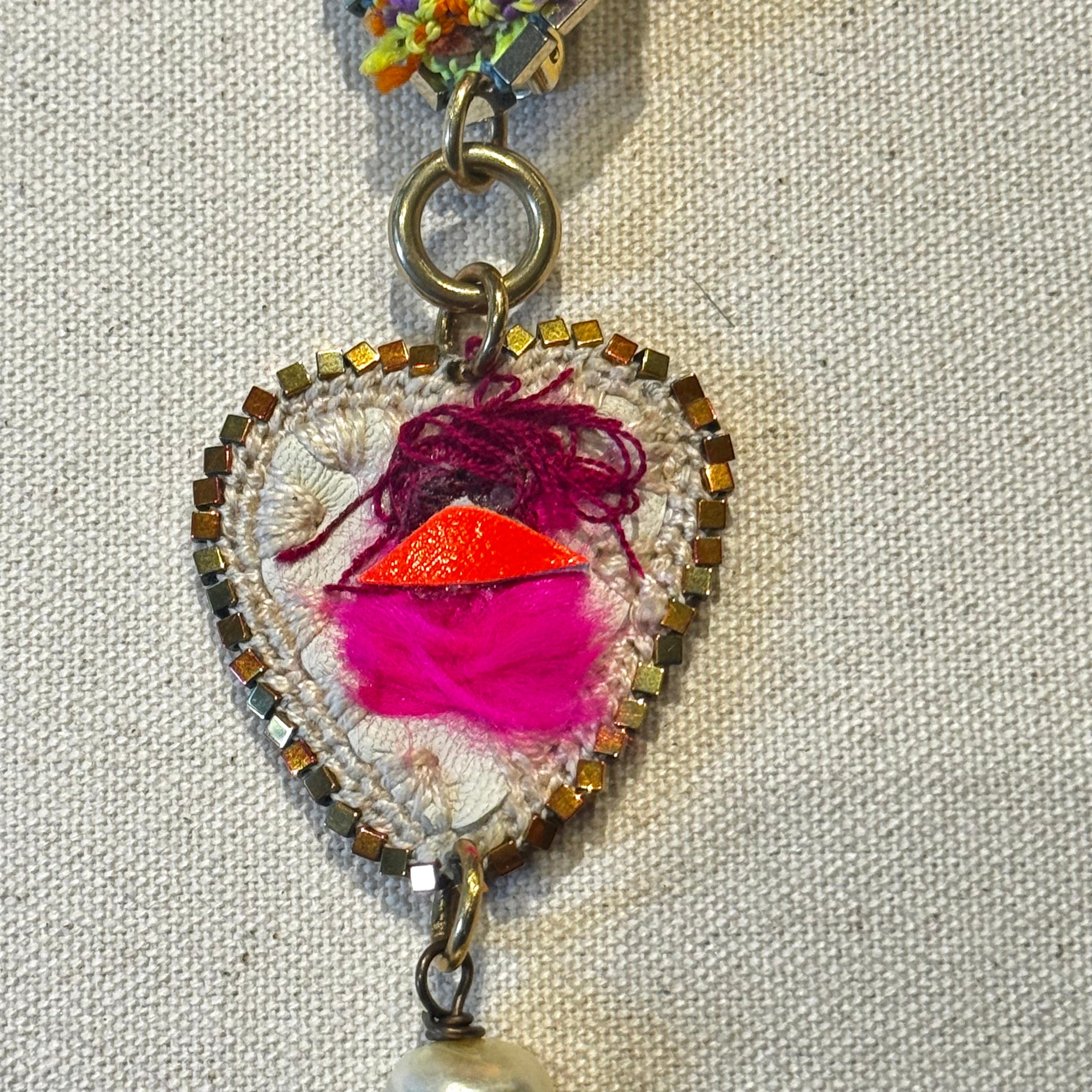 The Wild Heart Earrings — Shell, Neon Leather, Feather & Pearl Drop