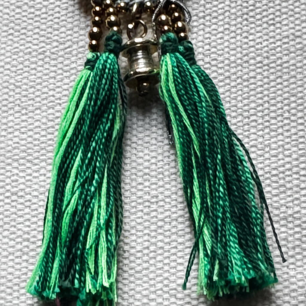 The Emerald Compass Earrings — Tassel, Feather & Mixed Media