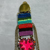 The Rainbow Cascade Earrings — Striped Crochet, Fuchsia Heart & Brass Chains