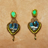 The Sacred Flame Earrings — Labradorite, Ocean Jasper, Pearl & Neon Leather