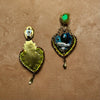 The Sacred Flame Earrings — Labradorite, Ocean Jasper, Pearl & Neon Leather
