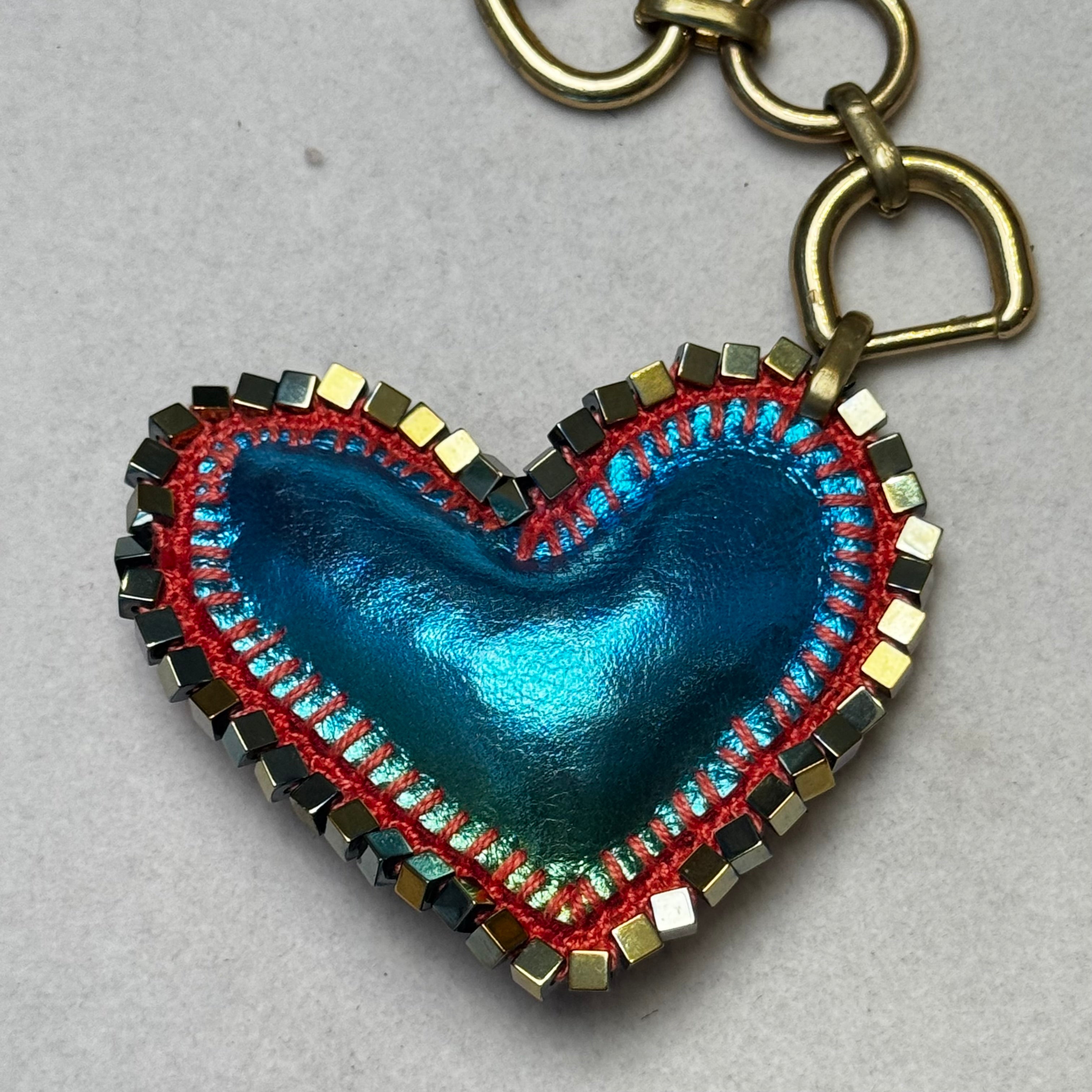 Bag Charm No. 11 — Double-Sided Italian Neon Leather Heart & Citrine Quartz | De Petra