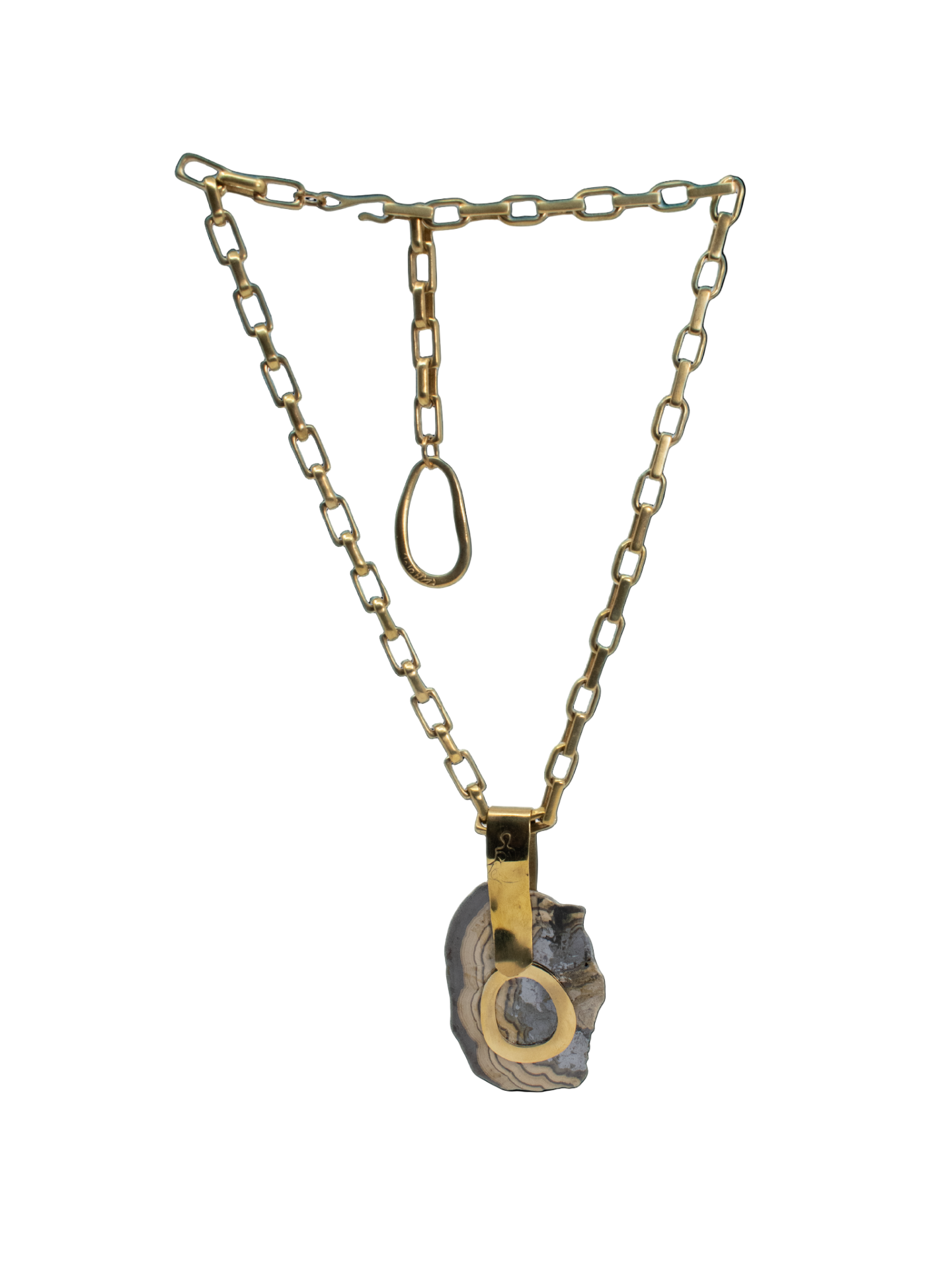 Brass Necklace with Agate Pendant