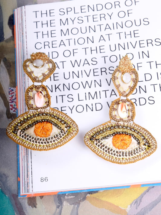 Embroidery, Crystal & Moonstone Earrings